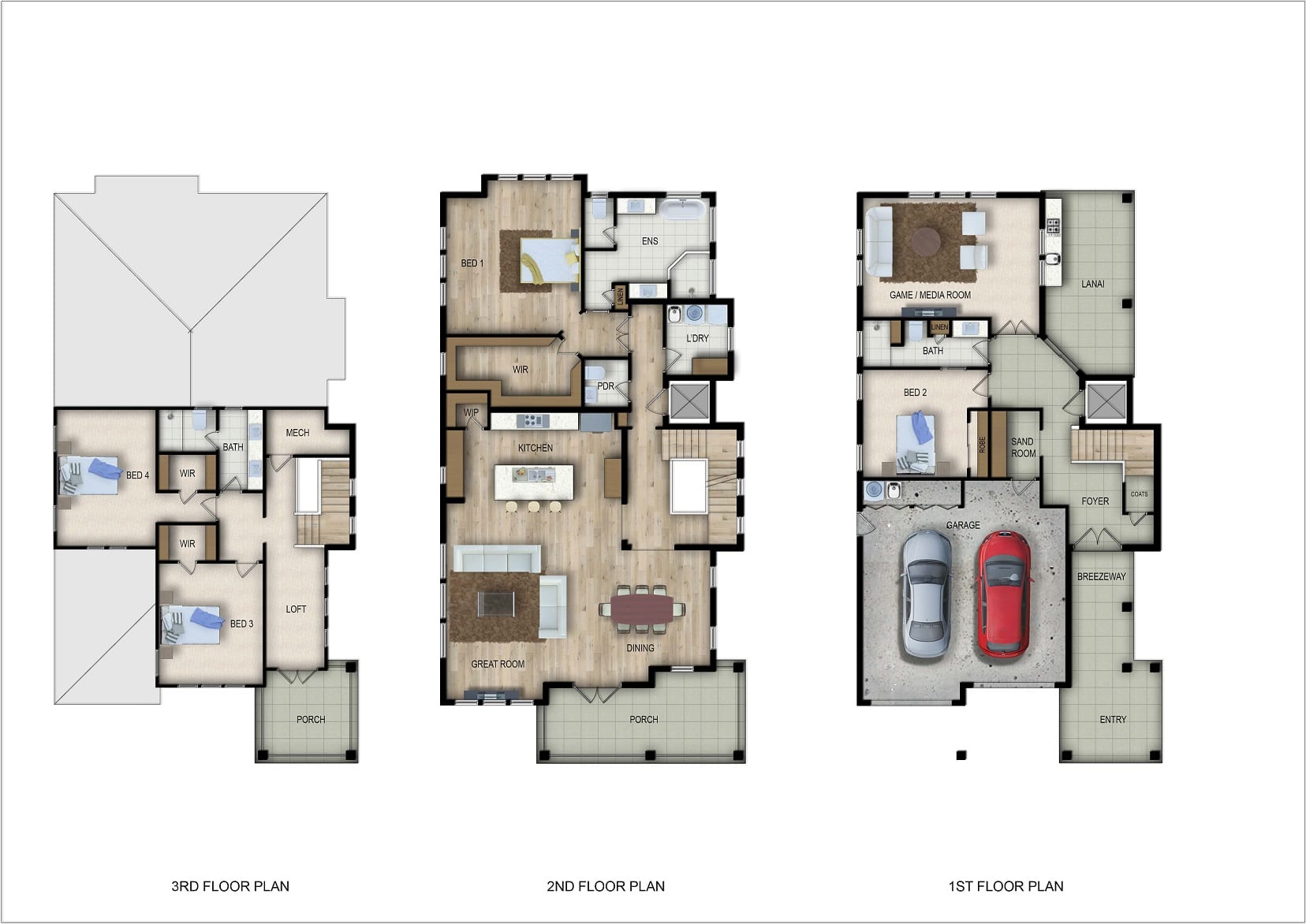 Floor plans of a custom built home in South Jacksonville Beach at 37th Avenue South
